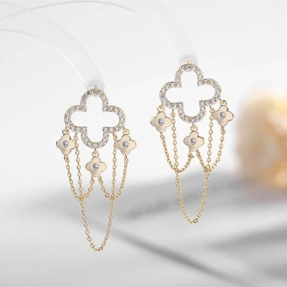 Gold Transparent flowers earrings - Picture 4 of 6